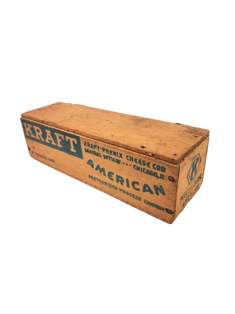 Vintage Kraft-Phenix Cheese Wooden Box Hinged Lid Chicago Advertising Decor 2lb